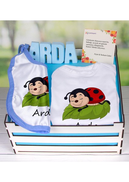 Ahşap Sandıkta Kişiye Özel Zıbın Önlük Ve Taş İsimlik Bebek Seti 109448