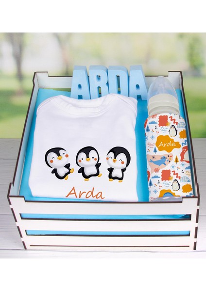 Ahşap Sandıkta Kişiye Özel Zıbın Biberon Ve Taş İsimlik Bebek Seti 109481