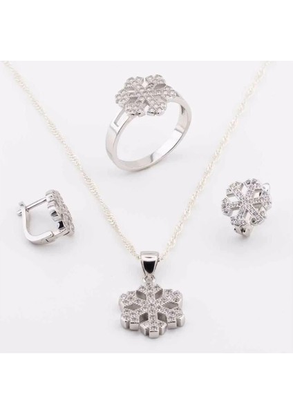 925 Ayar Gümüş Zirkon Taşlı Kar Tanesi Gümüş Set