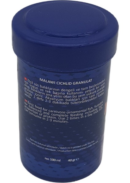 Malawi Cichlid Granulat Etçil Balık Yemi 100 ml