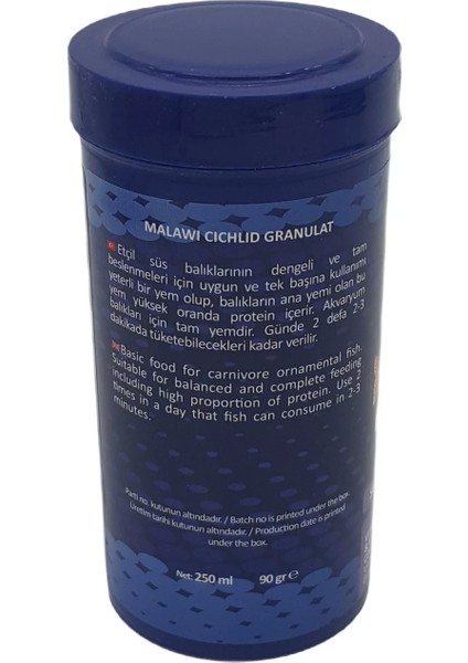 Malawi Cichlid Granulat Etçil Balık Yemi 250 ml