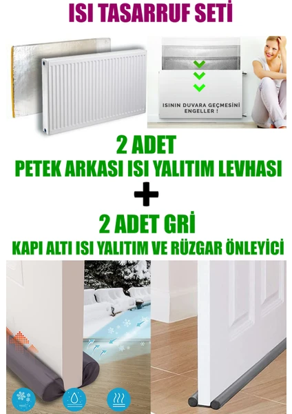 Ankaflex 2 Adet Kalorifer Peteği Arkası Isı Yalıtım Levhası ve 2 Adet Kapı Altı Rüzgar Önleyici