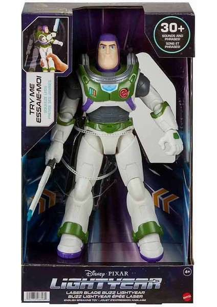 Disney Pixar Lightyear Lazer Kılıçlı Buzz Lightyear Aksiyon Figürü, Mekanik Hareketleri, 30+ Ses Özelliği, Işıkları ve Hareketli Eklemleriyle 30 Cm, 4 Yaş+ Hjc60