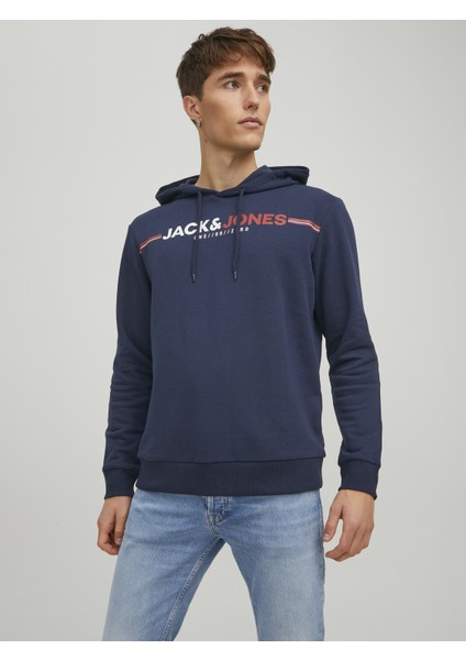 Frederik Erkek Lacivert Baskılı Kapüşonlu Sweatshirt