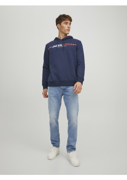 Frederik Erkek Lacivert Baskılı Kapüşonlu Sweatshirt fiyatları