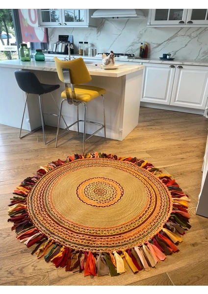 Milda Jüt Hasırlı El Örgüsü Kilim 15 Yuvarlak(Ebat Seçenekli)