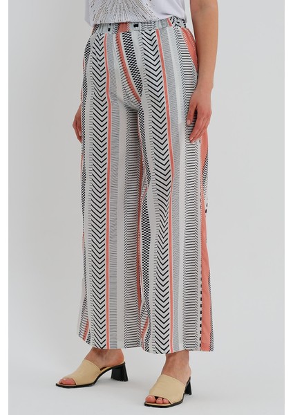 Çizgili Bol Paça Pantolon