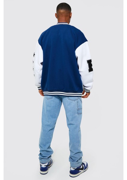 Oversize Lacivert Bomber Kolej Ceket 13