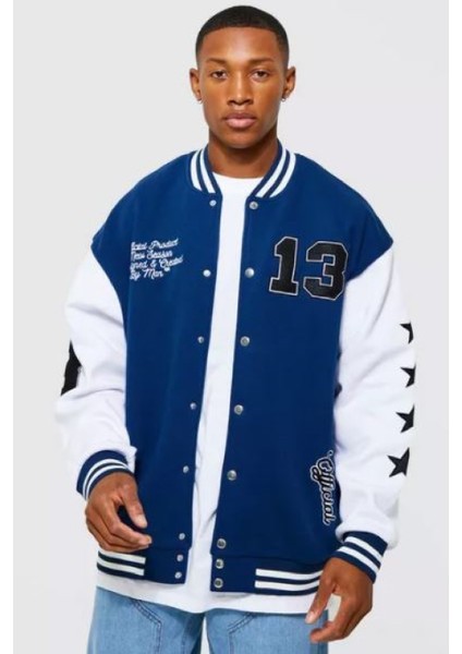 Oversize Lacivert Bomber Kolej Ceket 13