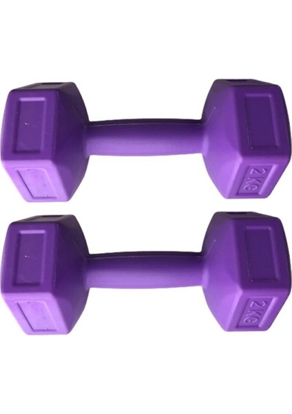 2 kg x 2 Adet Dambıl Vinyl Kaplı Dumbell Ağırlık - Mor