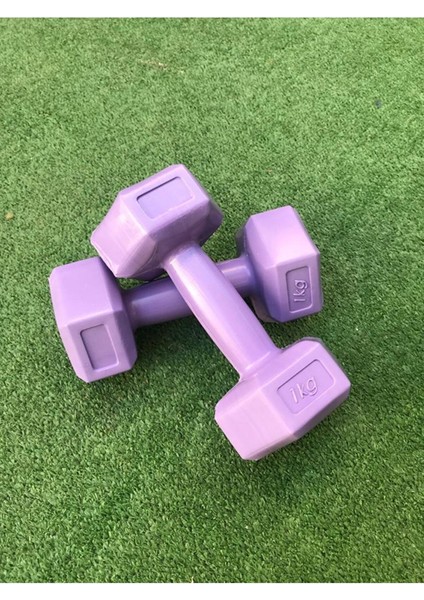 1 kg x 2 Adet Dambıl Vinyl Kaplı Dumbell Ağırlık - Mor Renk