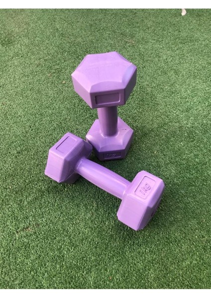 1 kg x 2 Adet Dambıl Vinyl Kaplı Dumbell Ağırlık - Mor Renk