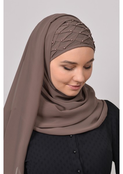 Nervür Boncuklu Pileli Pratik Şifon Tesettür Şal-Vizon fiyatları