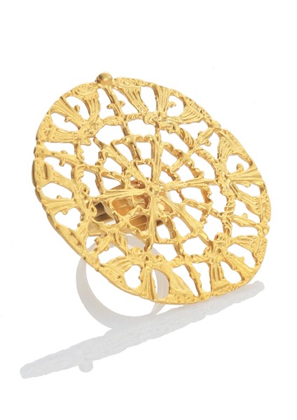 Kadın Mat Altın Kaplama Ayarlanabilir Etnik Motifli Büyük Dairesel Yüzük indirimleri