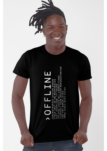 Offline Siyah Kısa Kollu Erkek T-Shirt
