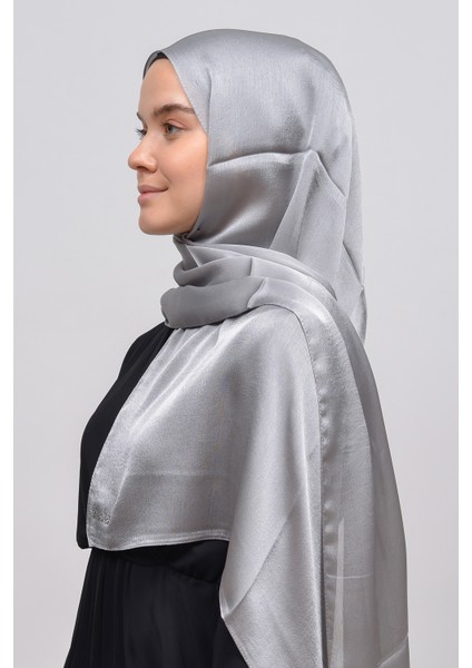 Janjan Parlak Saten Dokulu Tesettür Abiye Şifon Şal-Gri fiyatları