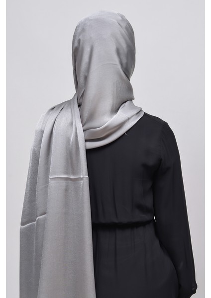 Janjan Parlak Saten Dokulu Tesettür Abiye Şifon Şal-Gri fırsatları