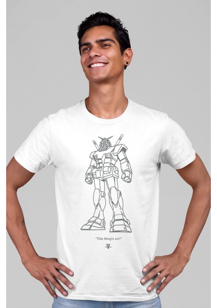 Robotic Beyaz Kısa Kollu Ön ve Arka Baskılı Erkek T-Shirt