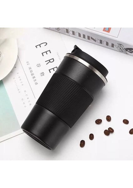 Desing , 500 ml Siyah Termos Mug Kupa, Çay Kahve Kamp Termos, Çift Katmanlı Paslanmaz Çelik Araç Içi Termos