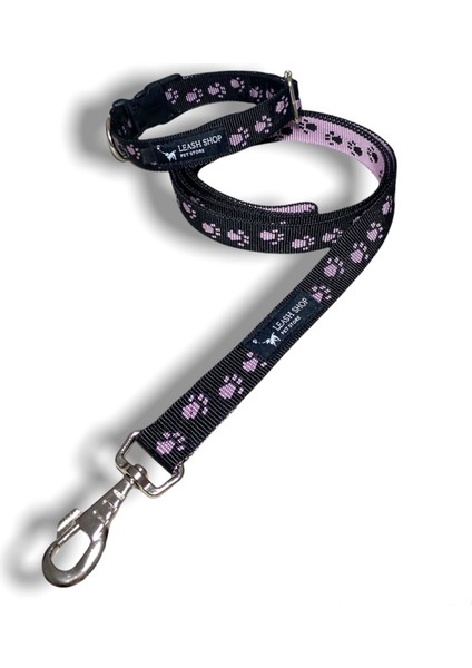 Leash Shop Köpek Tasma Takımı Siyah-Lila M Beden  30-45 cm