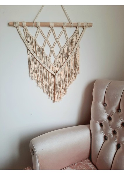 Ekru Makrome Duvar Dekorasyon Süsü