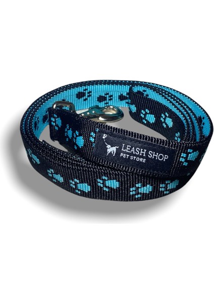 Leash Shop Siyah-Turkuaz Sevk-Gezdirme Tasma Kayışı Eni 2,5 cm Boy 140 cm