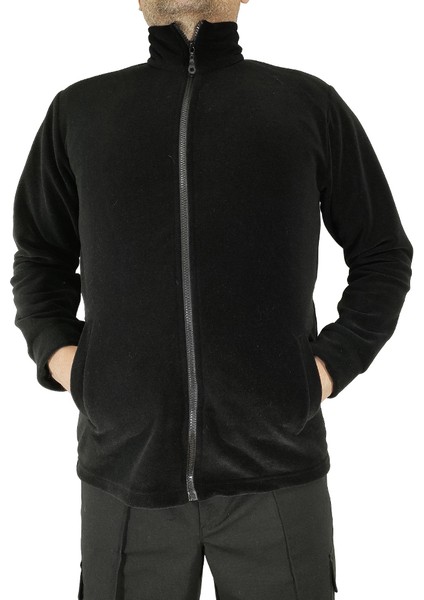 Siyah Çift Cepli Düz Polar