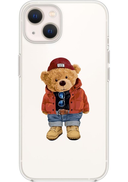 iPhone 14 Uyumlu Teddy Bear Desenli Şeffaf Silikonlu Telefon Kılıfı