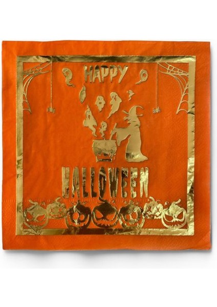 Happy Halloween Yaldızlı Turuncu Peçete 16'lı