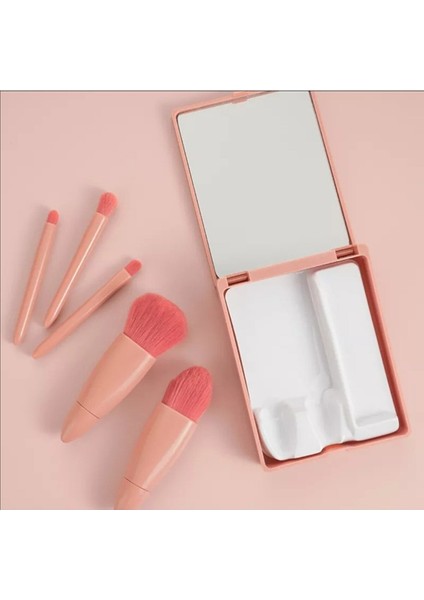 Taşınabilir Aynalı 5'li Makyaj Fırça Seti Profesyonel Allık Dudak Kaş Göz fiyatları