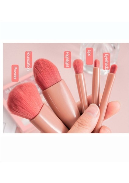 Taşınabilir Aynalı 5'li Makyaj Fırça Seti Profesyonel Allık Dudak Kaş Göz modelleri