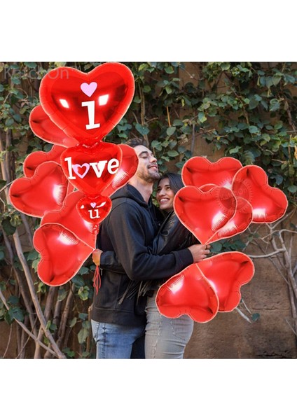 11 Parça Sevgililer Günü Kırmızı Kalp Balon, Folyo I Love You Seti 14 Şubat Süslemesi Sevgililer Günü modelleri