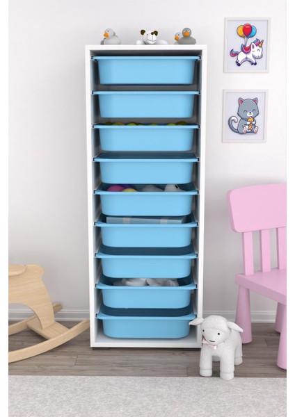 9 Sepetli Dolap Oyuncak Dolabı Çok Amaçlı Mutfak Banyo Kiler Dolabı Mavi