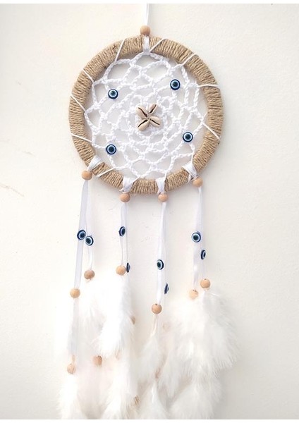 Nazar Boncuklu Düş Kapanı Dreamcatcher Kuş Tüyü Duvar Süsü Ev Dekor