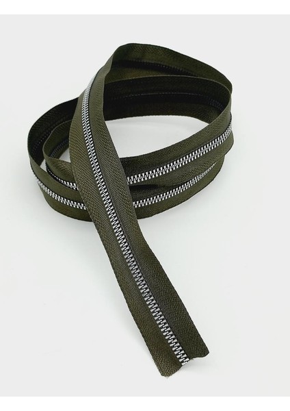 Ortası Gümüş Fermuar 100 cm Haki Yeşil Renk