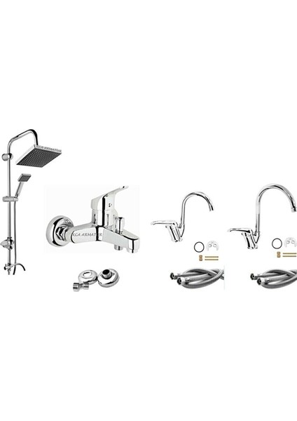 Robot Tepe Duş-Lavabo-Banyo-Mutfak Bataryası Çeşmesi Musluğu Set 4'lü