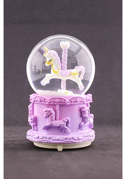 Sevgiliye Hediye Mor Unicorn Tasarımlı Kar Küresi Işıklı Müzikli 12 cm