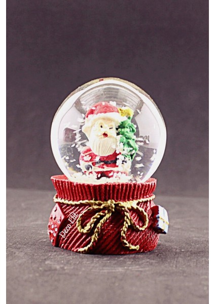 Sevgiliye Hediye Yeni Yıl Noel Baba ve Çam Ağacı Temalı Mini Boy Kar Küresi 6,5 cm