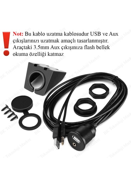 Araç Paneline Uygulanabilir Ses-Usb Uzatma Kablosu - 2 Metre fırsatları