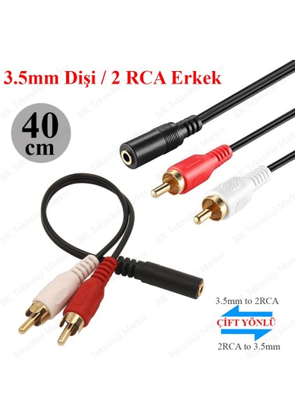 BK Teknoloji 3.5mm Dişi 2 Rca Erkek Stereo Ses Kablosu