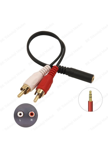 BK Teknoloji 3.5mm Dişi 2 Rca Erkek Stereo Ses Kablosu