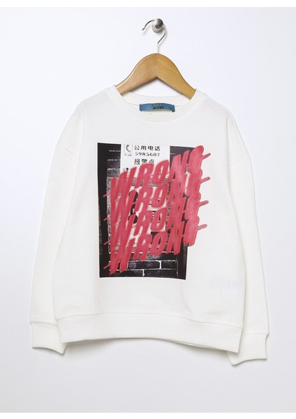 Baskılı Kız Çocuk Ekru Sweatshirt Prg-02