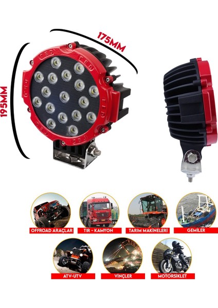 Nkt Group  7 Inc 17 LED Yuvarlak Offroad Lamba 51W 11K Lümen  Beyaz LED