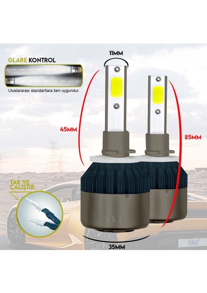 H27 LED Xenon Far Aydınlatma Seti Şimşek Etkili H 27