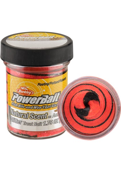 Powerbait Natural Glitter Trout Bait Aniseed Sahte Yemi Black - Fluorescent Red 50GR