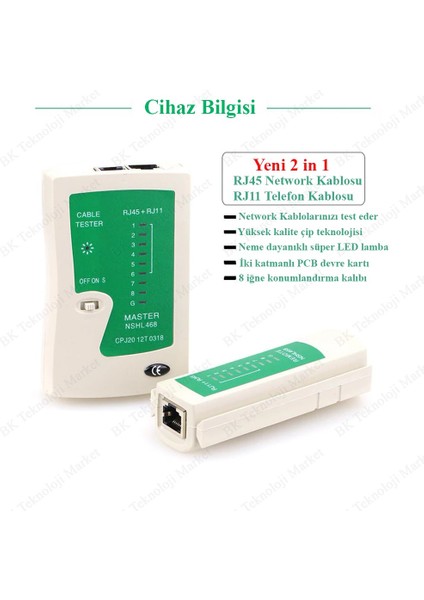 BK Teknoloji RJ45 RJ11 Cat5/6 Adsl Telefon Network Kablo Test Cihazı