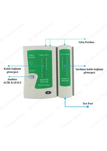 BK Teknoloji RJ45 RJ11 Cat5/6 Adsl Telefon Network Kablo Test Cihazı