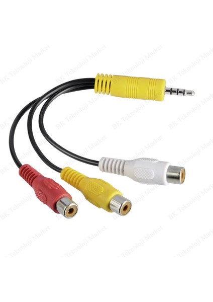 BK Teknoloji 3.5mm Mini Jack Av Erkek - 3x Rca Dişi Sesli Video Konektör