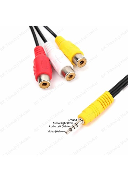 BK Teknoloji 3.5mm Mini Jack Av Erkek - 3x Rca Dişi Sesli Video Konektör