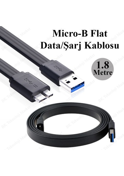 BK Teknoloji USB 3.0 Micro-B Flat Data/şarj Kablosu